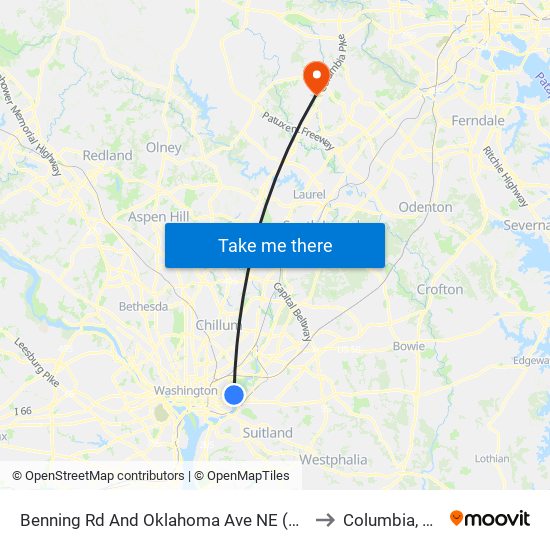 Benning Rd And Oklahoma Ave NE (Tk 2) to Columbia, MD map