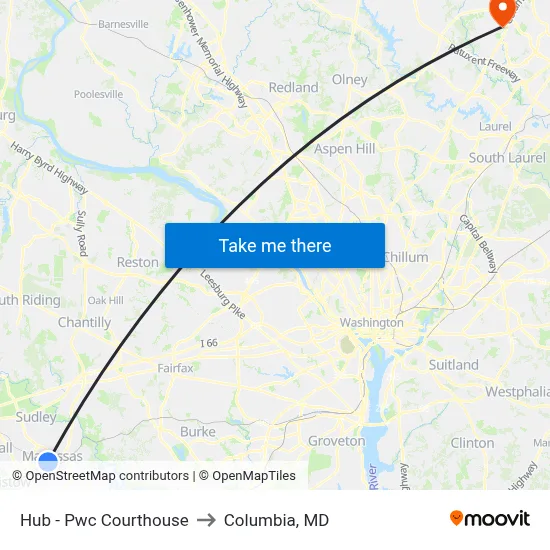 Hub - Pwc Courthouse to Columbia, MD map