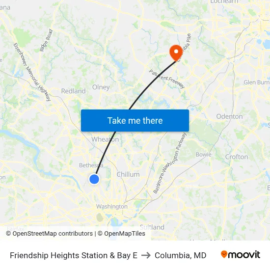 Friendship Heights Station & Bay E to Columbia, MD map