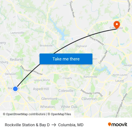 Rockville Station & Bay D to Columbia, MD map