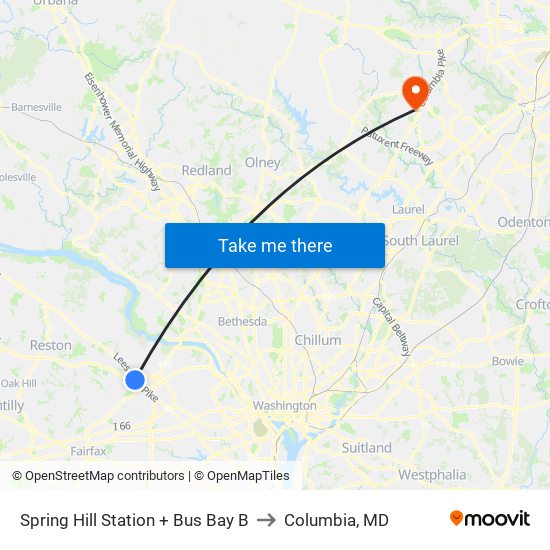 Spring Hill Station + Bus Bay B to Columbia, MD map