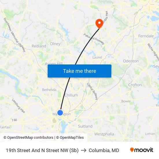 19th Street And N Street NW (Sb) to Columbia, MD map