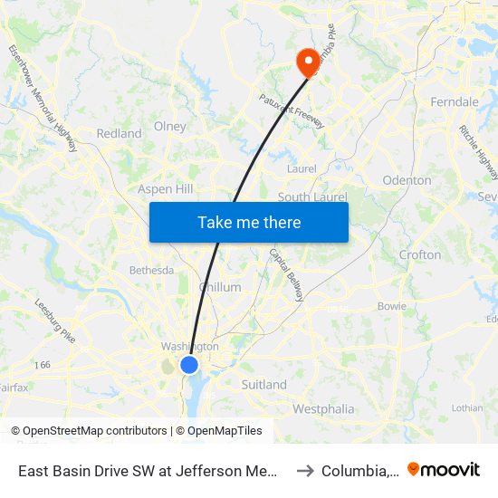 East Basin Drive SW at Jefferson Memorial (Wb) to Columbia, MD map