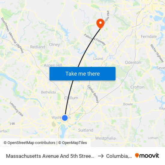 Massachusetts Avenue And 5th Street NW (Eb) to Columbia, MD map