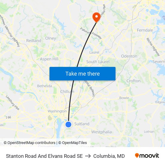 Stanton Road And Elvans Road SE to Columbia, MD map