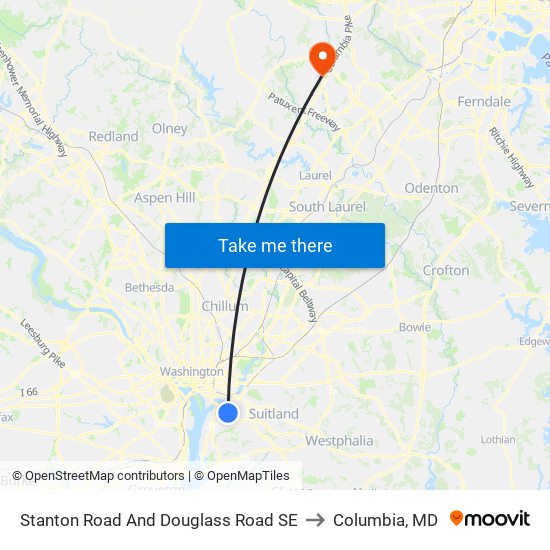 Stanton Road And Douglass Road SE to Columbia, MD map