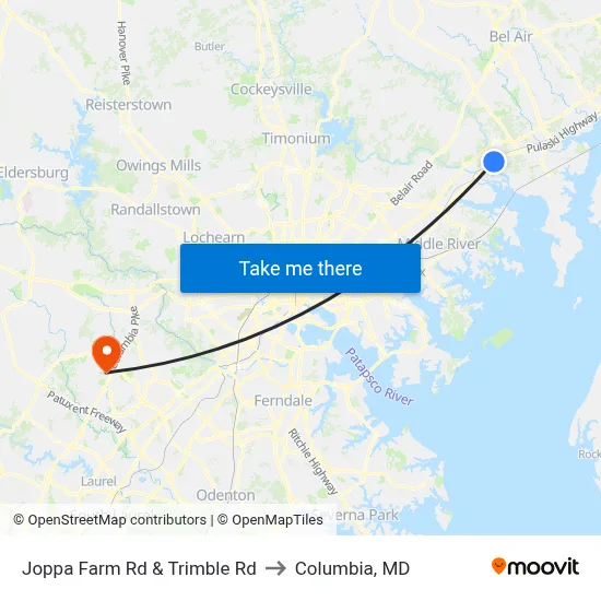 Joppa Farm Rd & Trimble Rd to Columbia, MD map