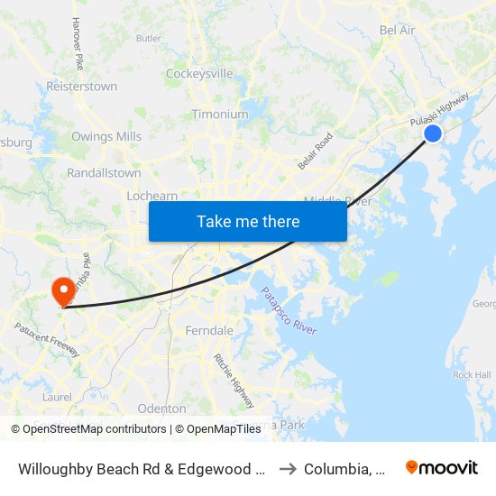 Willoughby Beach Rd & Edgewood Rd to Columbia, MD map