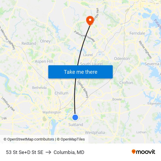 53 St Se+D St SE to Columbia, MD map