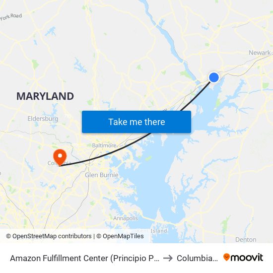 Amazon Fulfillment Center (Principio Pkwy West) to Columbia, MD map