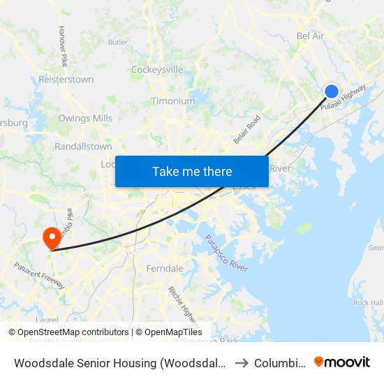 Woodsdale Senior Housing (Woodsdale Rd & Penny Ln) to Columbia, MD map