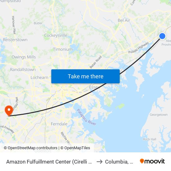 Amazon Fulfuillment Center (Cirelli Ct) to Columbia, MD map