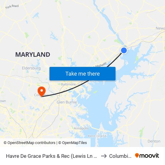 Havre De Grace Parks & Rec (Lewis Ln & Anderson Ave) to Columbia, MD map