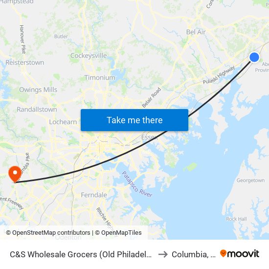 C&S Wholesale Grocers (Old Philadelphia Rd) to Columbia, MD map