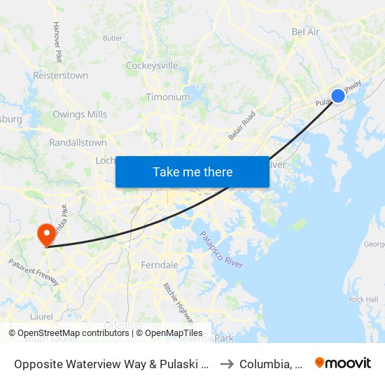 Opposite Waterview Way & Pulaski Hwy to Columbia, MD map