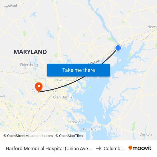 Harford Memorial Hospital (Union Ave & Revolution St) to Columbia, MD map