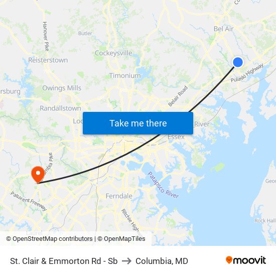 St. Clair & Emmorton Rd - Sb to Columbia, MD map