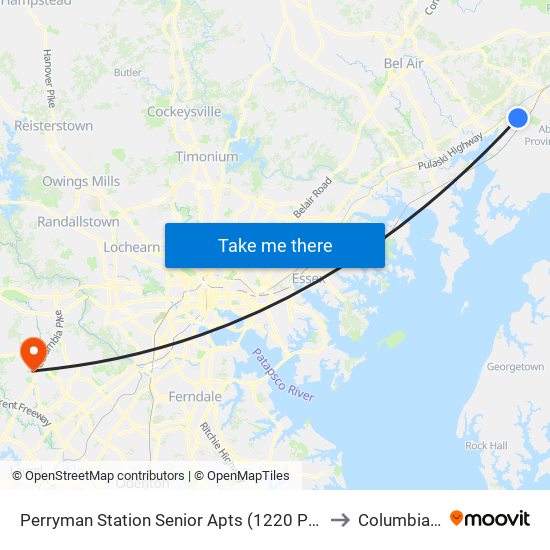 Perryman Station Senior Apts (1220 Perryman Rd) to Columbia, MD map