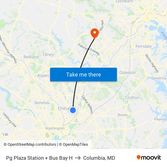 Pg Plaza Station + Bus Bay H to Columbia, MD map