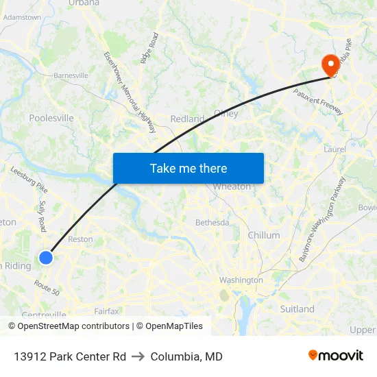 13912 Park Center Rd to Columbia, MD map