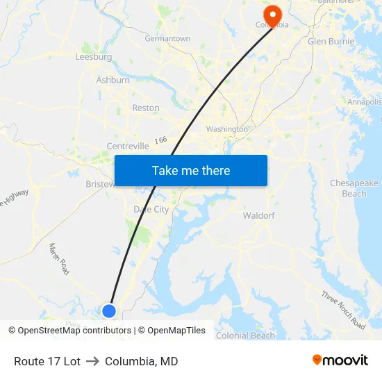 Route 17 Lot to Columbia, MD map
