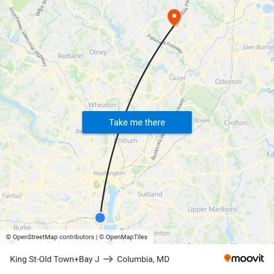 King St-Old Town+Bay J to Columbia, MD map
