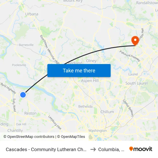 Cascades - Community Lutheran Church to Columbia, MD map