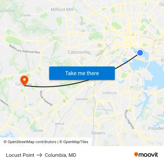 Locust Point to Columbia, MD map