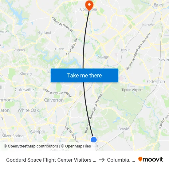 Goddard Space Flight Center Visitors Center to Columbia, MD map