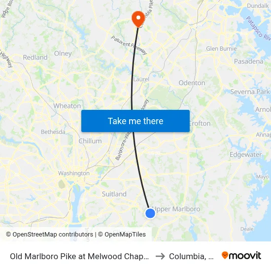 Old Marlboro Pike at Melwood Chapel Ln to Columbia, MD map