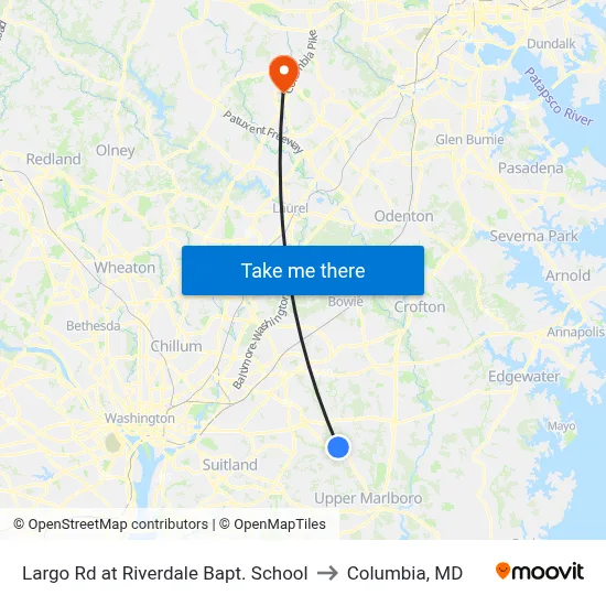 Largo Rd at Riverdale Bapt. School to Columbia, MD map