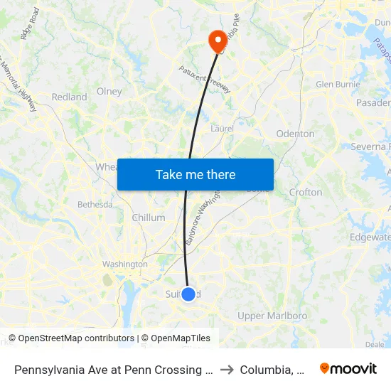 Pennsylvania Ave at Penn Crossing Dr to Columbia, MD map