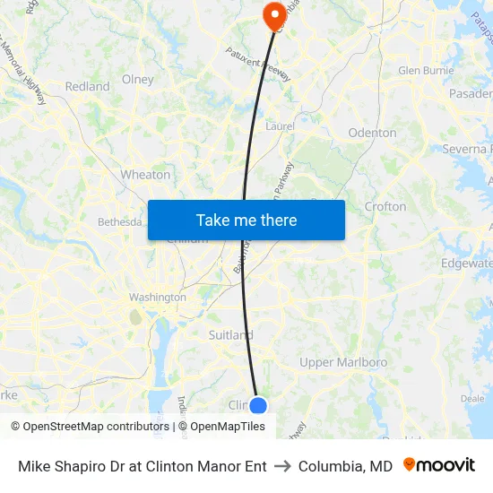 Mike Shapiro Dr at Clinton Manor Ent to Columbia, MD map
