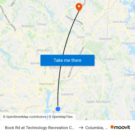 Bock Rd at Technology Recreation Complex to Columbia, MD map