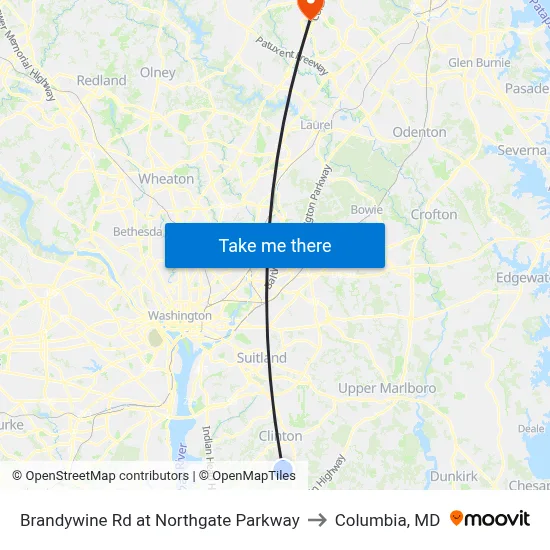 Brandywine Rd at Northgate Parkway to Columbia, MD map