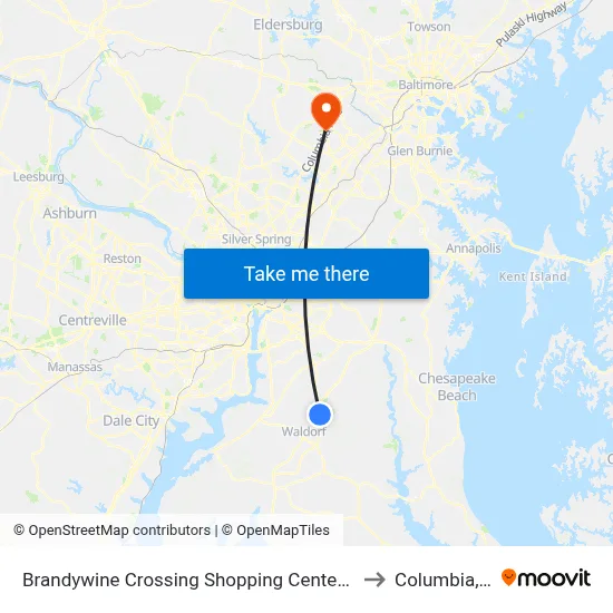 Brandywine Crossing Shopping Center at Target to Columbia, MD map