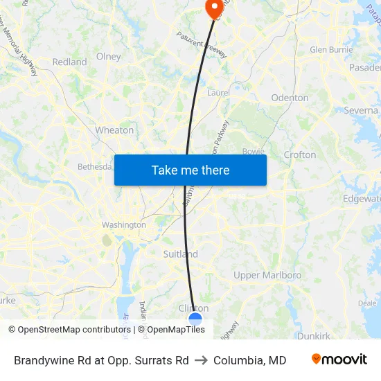 Brandywine Rd at Opp. Surrats Rd to Columbia, MD map