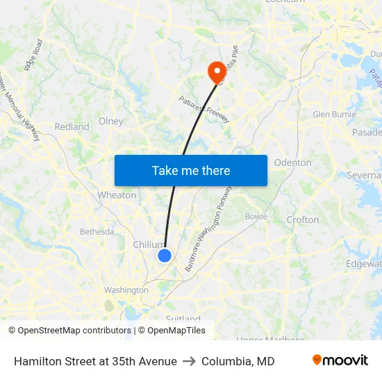 Hamilton Street at 35th Avenue to Columbia, MD map