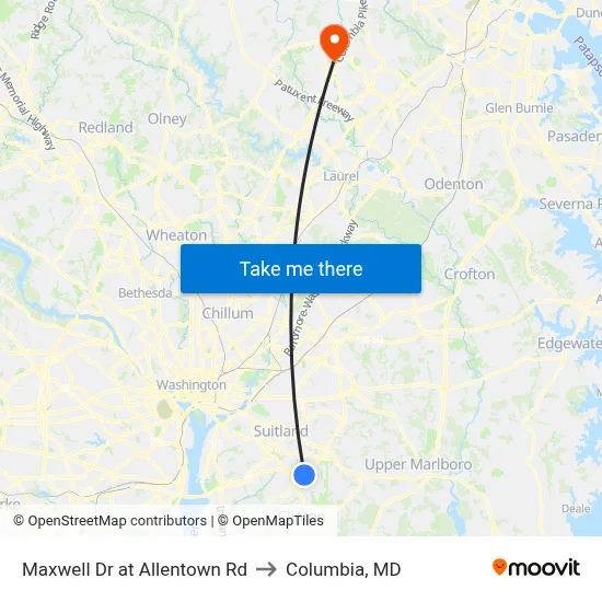 Maxwell Dr at Allentown Rd to Columbia, MD map