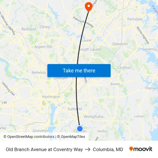 Old Branch Avenue at Coventry Way to Columbia, MD map