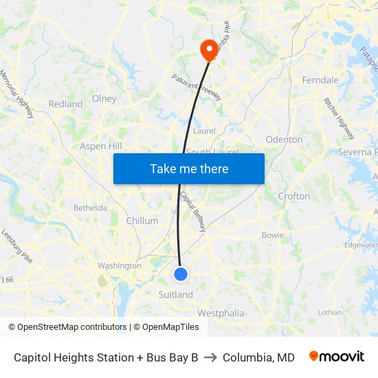 Capitol Heights Station + Bus Bay B to Columbia, MD map