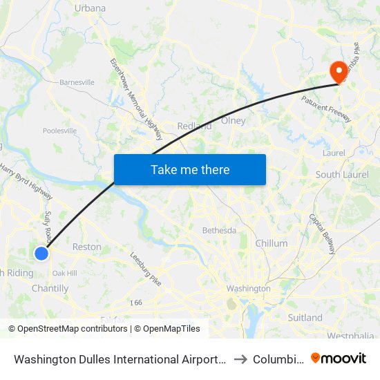 Washington Dulles International Airport Metrorail Station to Columbia, MD map