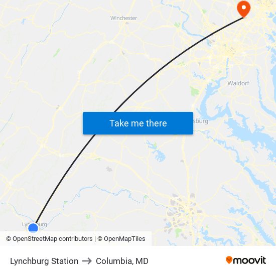 Lynchburg Station to Columbia, MD map