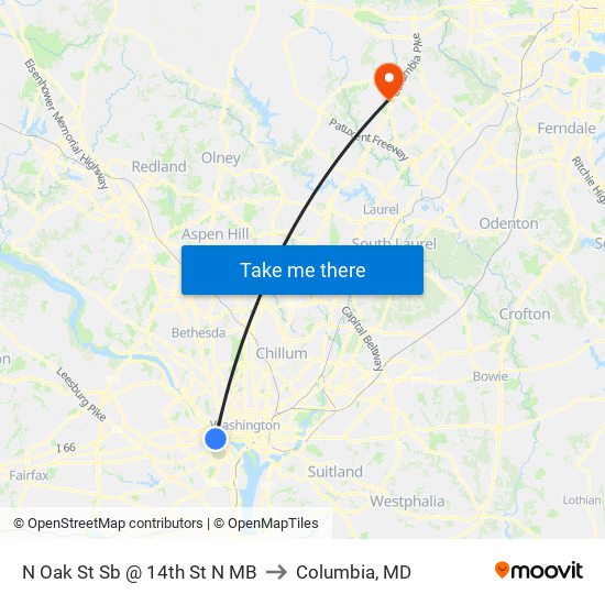 N Oak St Sb @ 14th St N MB to Columbia, MD map