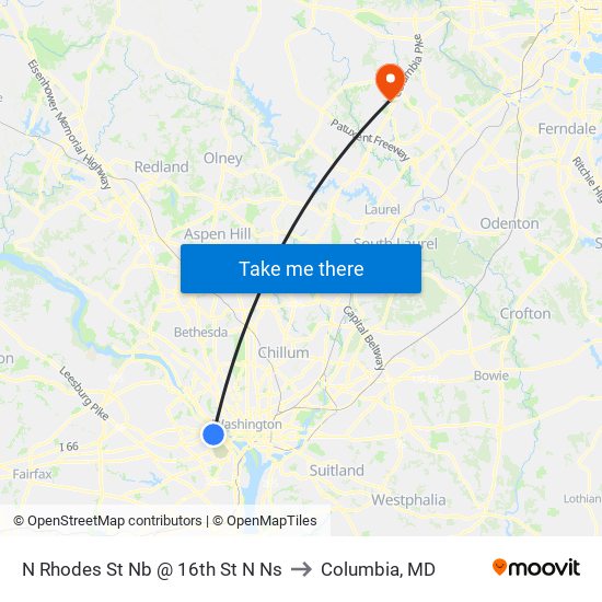 N Rhodes St Nb @ 16th St N Ns to Columbia, MD map