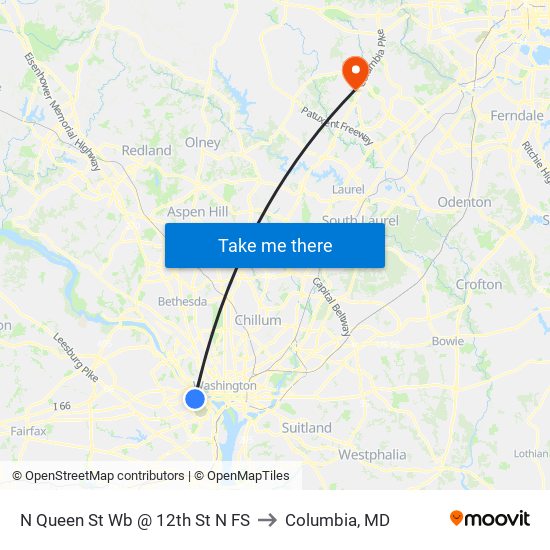 N Queen St Nb @ 12th St N FS to Columbia, MD map
