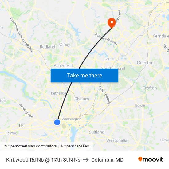 Kirkwood Rd Nb @ 17th St N Ns to Columbia, MD map