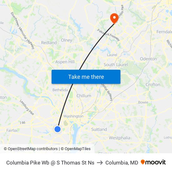 Columbia Pike Wb @ S Thomas St Ns to Columbia, MD map