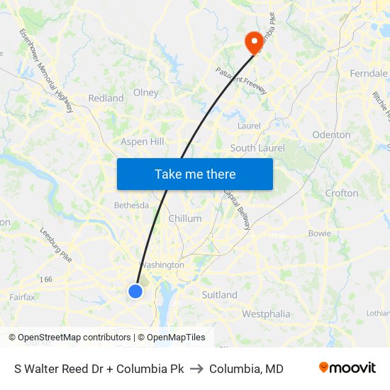 S Walter Reed Dr + Columbia Pk to Columbia, MD map