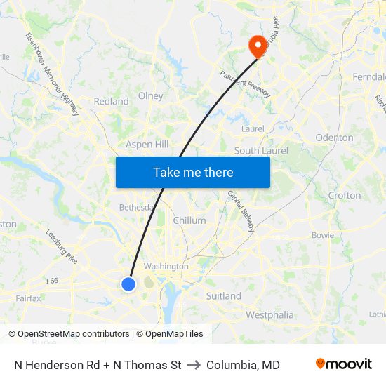 N Henderson Rd + N Thomas St to Columbia, MD map